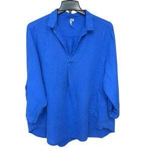 Lulu B 2 Pocket Pullover‎ Top Womens Sz 1X Linen Lagenlook Beachy V-Neck